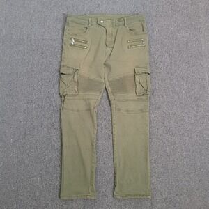 Unbranded 36 Cargo Biker Pants Mens Olive Green Moto Ribbed Zipper Slim Fit